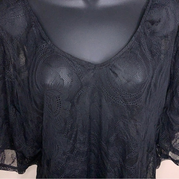 Small Lily Rose Black Lace Blouse Scoop Neckline Flowy Sheer Goth - Picture 4 of 13